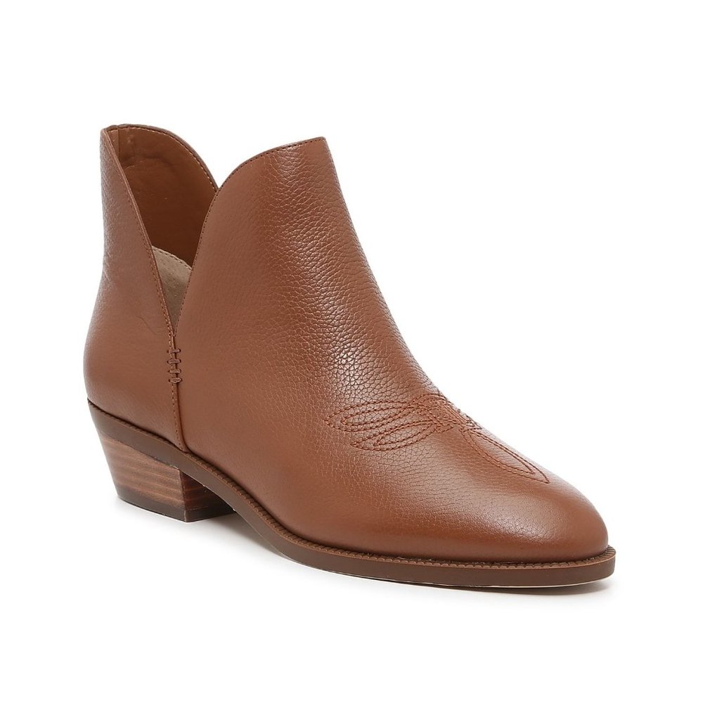 LAUREN RALPH LAUREN Tan Leather Embroidered Almond Toe Ankle Bootie 8M Slip On